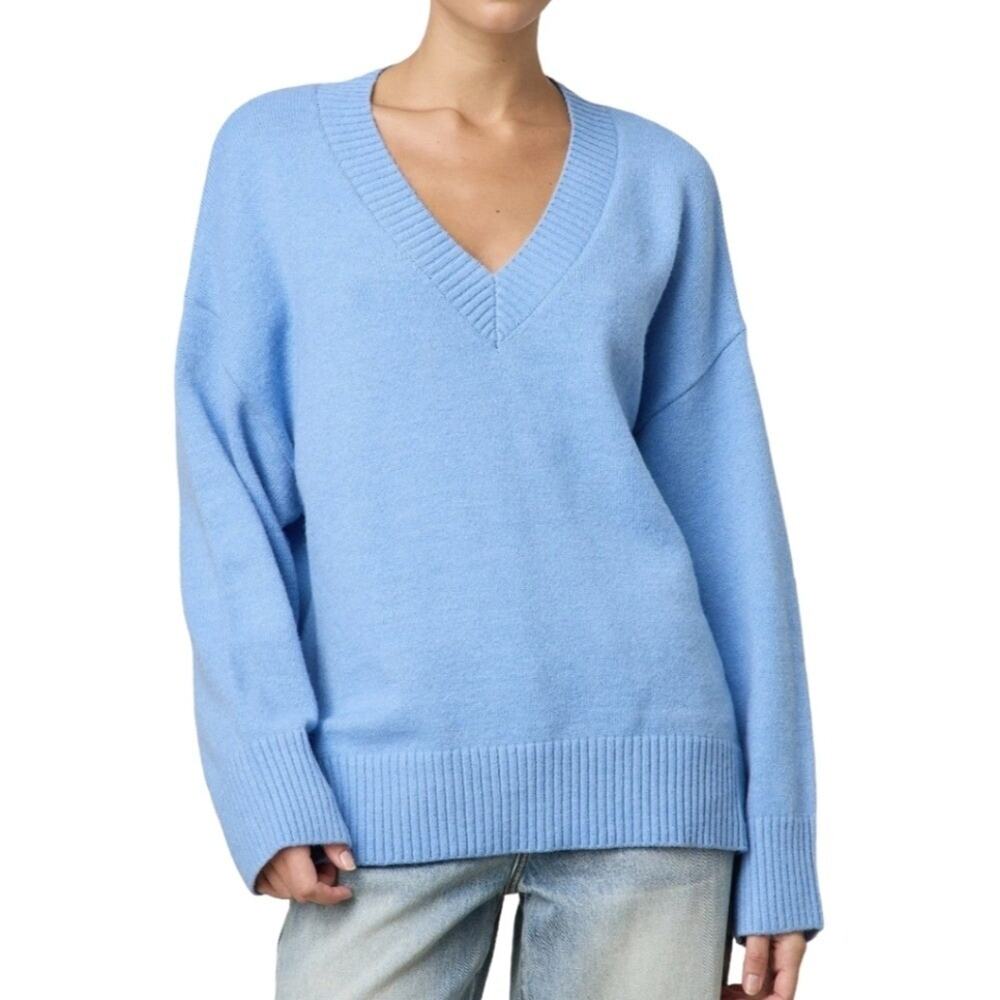 Rachel Zoe Sky LIGHT Blue Deep V-Neck Cozy Soft Comfy Sweater Size XL NEW